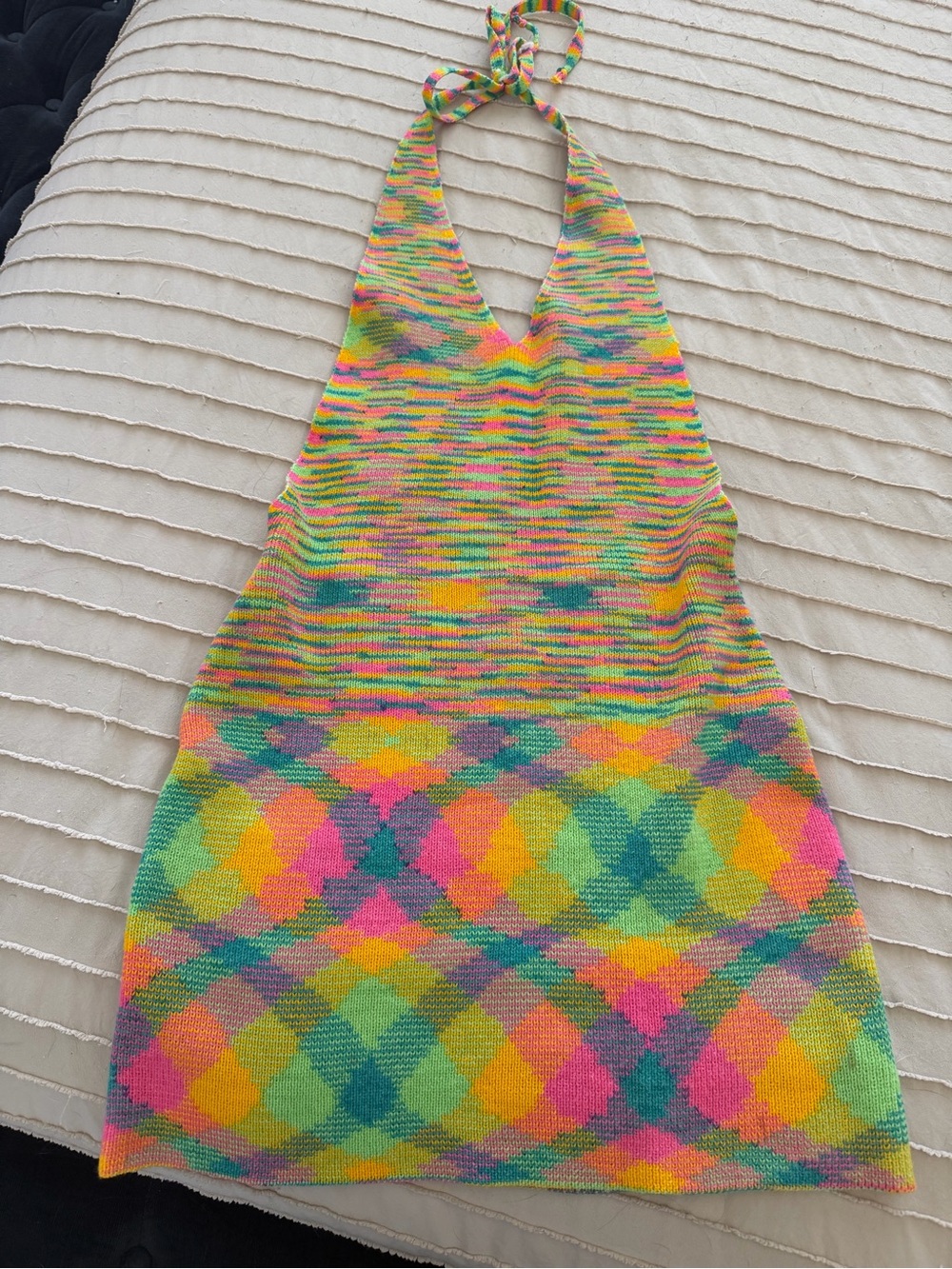 Colorful Knit Backless Halter Dress